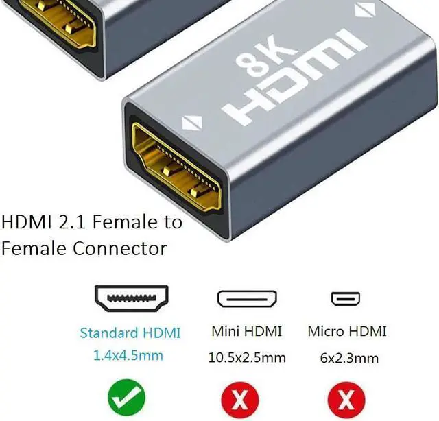 Alt view image 4 of 7 - [2 Pack] HDMI Coupler Female to Female, 3D 8K HDMI Extension Cable Connector Aluminum Alloy for HDTV, Roku Stick, Computer, PC, Monitor, Laptop, Projector, DVD Player, AV Receiver Adapter, PS 5/4/3/2
