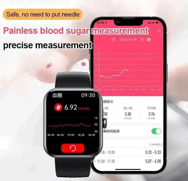 Alt view image 2 of 7 - Blood Glucose Monitoring Smartwatch - Fitness Tracker with Blood Pressure, Blood Oxygen Tracking - Heart Rate Monitor | Calorie Step Counter Non-invasive Blood Glucose Test Sport Smart Watch