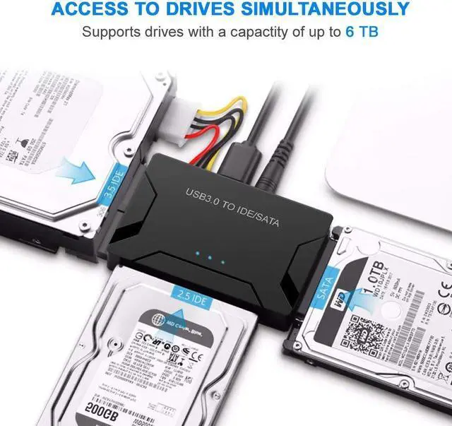 Alt view image 4 of 7 - USB IDE/SATA Adapter, USB 3.0 to SATA IDE Hard Drive Cable Adapter Converter for 2.5" 3.5" IDE External SATA HDD SSD Hard Drives Disks with 12V 2A Power Adapter