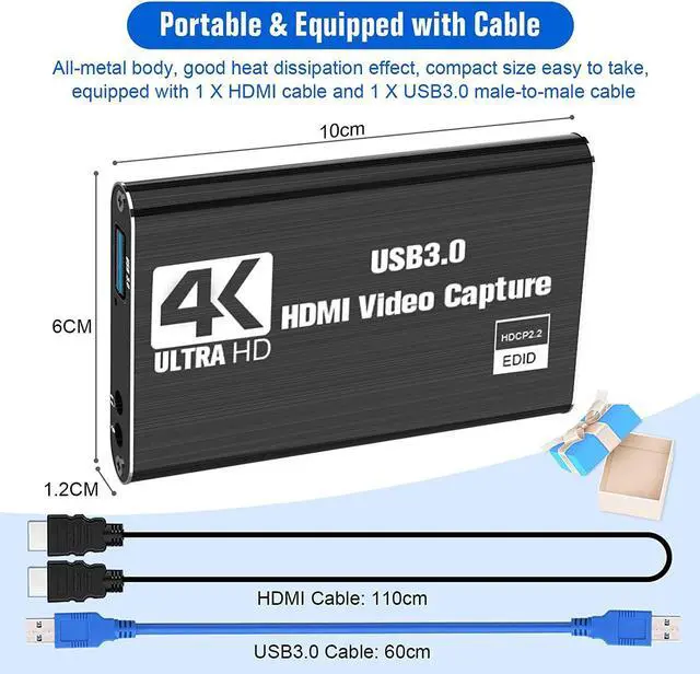 Alt view image 7 of 7 - Capture Card, Video Capture Card 4K 1080P 60FPS, HDMI Capture Card Switch, Game Capture Card USB 3.0 for Live Streaming Video Recording, Screen Capture Device Work with PS4/PC/OBS/DSLR/Camera