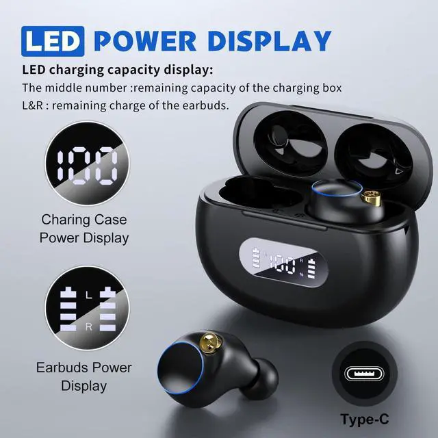 Alt view image 2 of 7 - Ture Wireless Earbuds,12H Playtime Touch Control Bluetooth Earbuds with Mic, Bluetooth 5.2 True Wireless Earbud in-Ear Noise Cancelling Earbuds, Waterproof Sport Wireless Headphone for Android iOS