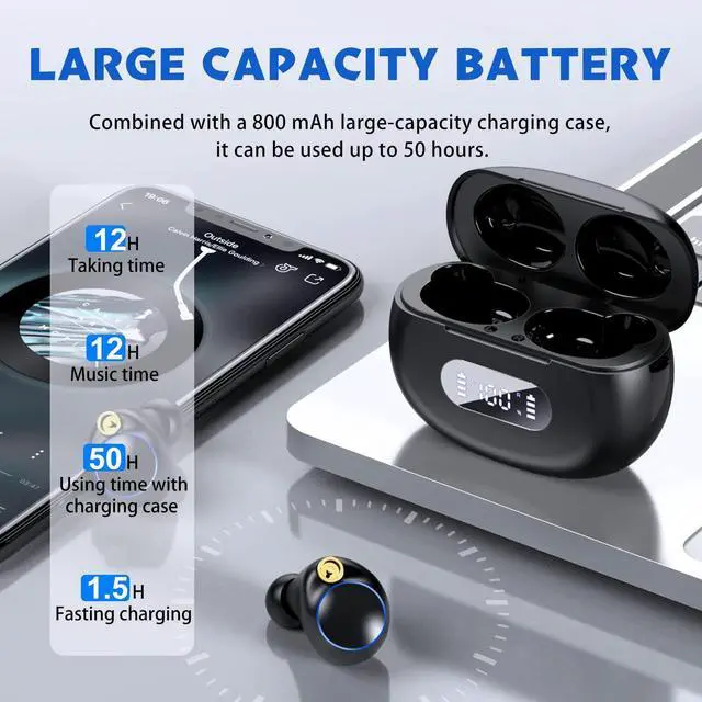 Alt view image 3 of 7 - Ture Wireless Earbuds,12H Playtime Touch Control Bluetooth Earbuds with Mic, Bluetooth 5.2 True Wireless Earbud in-Ear Noise Cancelling Earbuds, Waterproof Sport Wireless Headphone for Android iOS