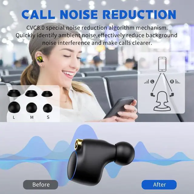 Alt view image 7 of 7 - Ture Wireless Earbuds,12H Playtime Touch Control Bluetooth Earbuds with Mic, Bluetooth 5.2 True Wireless Earbud in-Ear Noise Cancelling Earbuds, Waterproof Sport Wireless Headphone for Android iOS