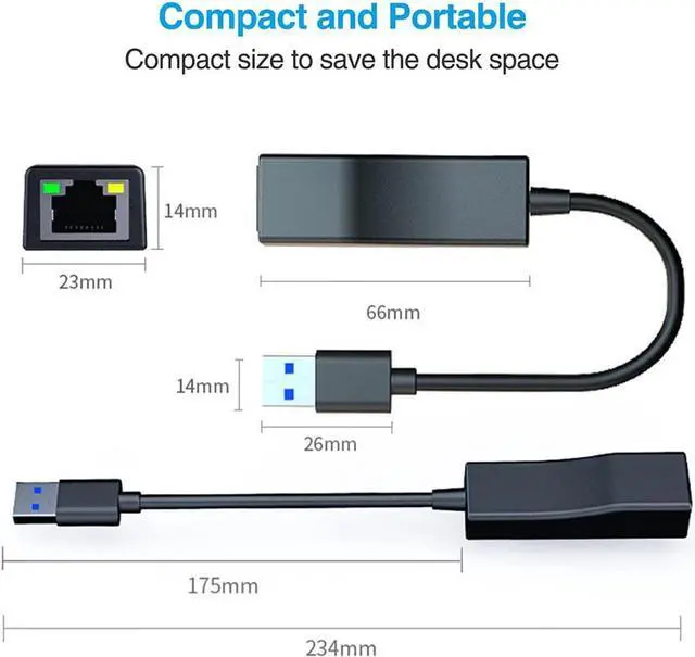 Alt view image 2 of 7 - USB 3.0 to Ethernet Adapter, USB 3.0 to 1000Mbps Network Adapter,USB to RJ45 LAN Wired Adapter for Mac-Book, Chrome-book, Windows 10,8.1,Mac OS 10.6,Surface Pro Linux,fire Stick,Laptop
