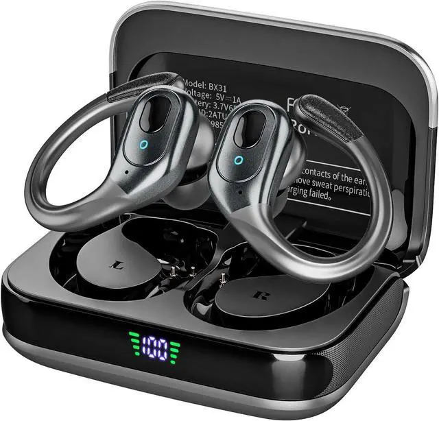 Main image of True Wireless Earbuds, Bluetooth Headphones 75Hrs Playback with LED Diaplay Charging Case Noise Cancelling TWS Ear buds with Earhooks, IPX7 Waterproof Over Ear Earphones for Sports Running Workout
