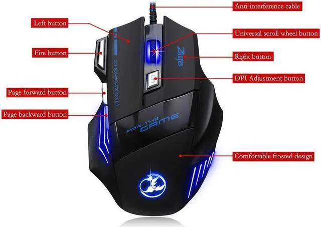 Alt view image 5 of 7 - Zelotes T80 Professional LED Optical 5500 DPI 7 Button USB Wired Gaming Mouse Mice for Pro Gamer (Black)