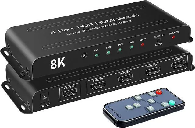 Main image of 8K@60Hz HDMI 2.1 Switch 4x1, 4 Ports HDMI Switch Splitter 4K@120Hz, HDMI Switcher 4 In 1 Out HDMI Selector support 48Gbps VRR HDCP2.3 HDR10 D-olby Vision for QLED TV,PS5,Xbox,SkY Q,Roku,Fire Stick