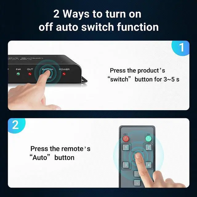 Alt view image 5 of 7 - 8K@60Hz HDMI 2.1 Switch 4x1, 4 Ports HDMI Switch Splitter 4K@120Hz, HDMI Switcher 4 In 1 Out HDMI Selector support 48Gbps VRR HDCP2.3 HDR10 D-olby Vision for QLED TV,PS5,Xbox,SkY Q,Roku,Fire Stick
