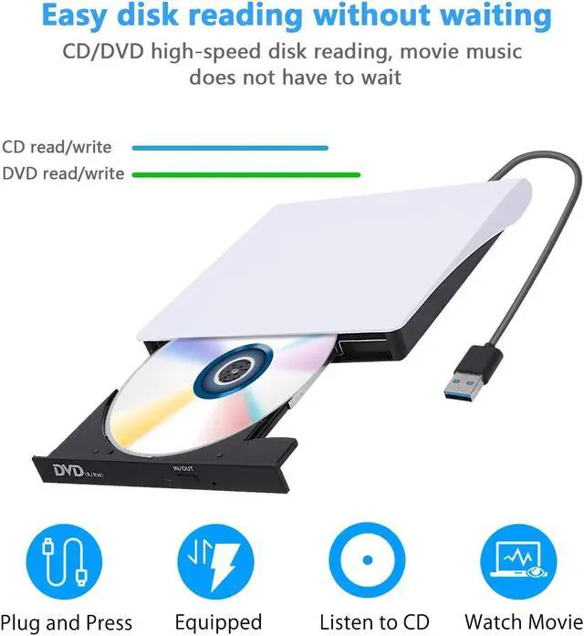Alt view image 2 of 7 - External CD/DVD Drive, USB 3.0 Portable Optical Slim CD/DVD Burner Player RW Drive Compatible with Desktop PC Windows XP/ 2003/ Vista/ 7/8, Linux, Mac os System