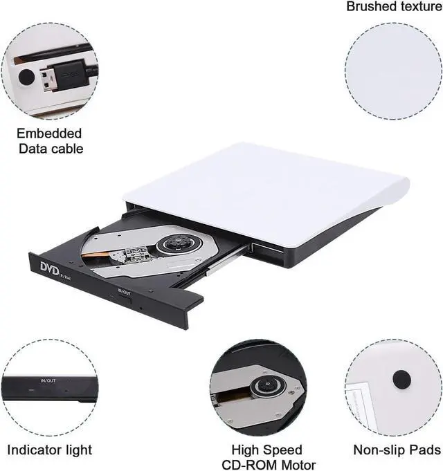Alt view image 5 of 7 - External CD/DVD Drive, USB 3.0 Portable Optical Slim CD/DVD Burner Player RW Drive Compatible with Desktop PC Windows XP/ 2003/ Vista/ 7/8, Linux, Mac os System