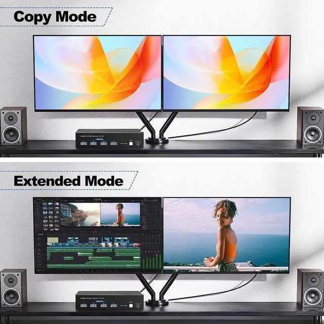 Alt view image 2 of 7 - HDMI KVM Switch Monitors 2 Computers, 8K60HZ/4K120Hz KVM Switch Dual Monitors 2 Computers with 4 USB 3.0 Port, HDMI KVM Switch 2 Port Support Button and Remote Switch, 2 PC Sharing 4 USB Devices