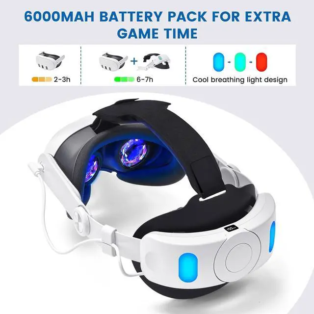 Alt view image 2 of 7 - Head Strap Accessories for Meta/Oculus Quest 3, 6000mAh Battery Pack Elite Head Strap with LED Display, RGB Lights, VR Headset Strap Replacement for Enhanced Playtime Comfort in VR