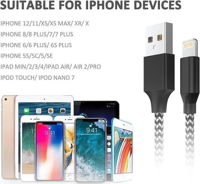 Alt view image 5 of 7 - for iPhone Charging cable [5Pack1/1/2/2/3M] Light-ning Cable Nylon Braid Fast Charging Cable USB A to Lightning Cable for iPhone 11/11Pro/11Pro MAX /X/XS MAX/XR/8/8 plus/7/7 plus/6s/6s plus/6...