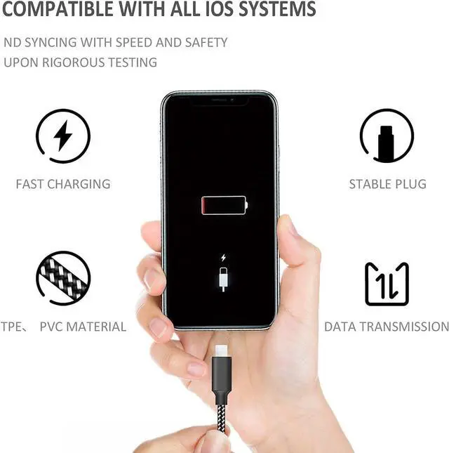 Alt view image 4 of 7 - for iPhone Charging cable [5Pack1/1/2/2/3M] Light-ning Cable Nylon Braid Fast Charging Cable USB A to Lightning Cable for iPhone 11/11Pro/11Pro MAX /X/XS MAX/XR/8/8 plus/7/7 plus/6s/6s plus/6...