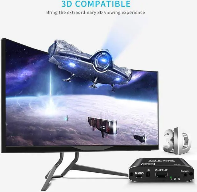 Alt view image 2 of 7 - 3x1 HDMI Splitter Aluminum HDMI Switch 3 in 1 Out with IR Remote Control, Supports 4k@60HZ 3D HD1080P, HDMI Switcher for PS3 PS4 Pro TV eokCXOY
