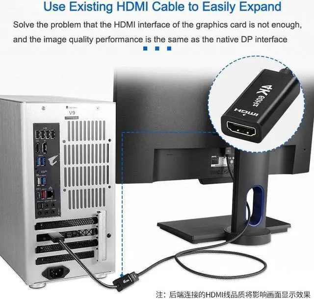 Alt view image 6 of 7 - Displayport to HDMI Adapter 4K@60Hz Gold Plated DP to HDMI 2.0 Video Display Converter for Desktop PC HDMI Connector Adapter 7.87 Male to Female Cable