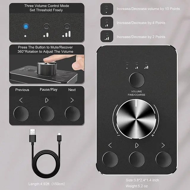 Alt view image 7 of 7 - Multimedia Controller Knob with 3 Volume Control Modes and One-Click Mute Function Volume Controller Audio Adjuster for MAC/Win7/8/10