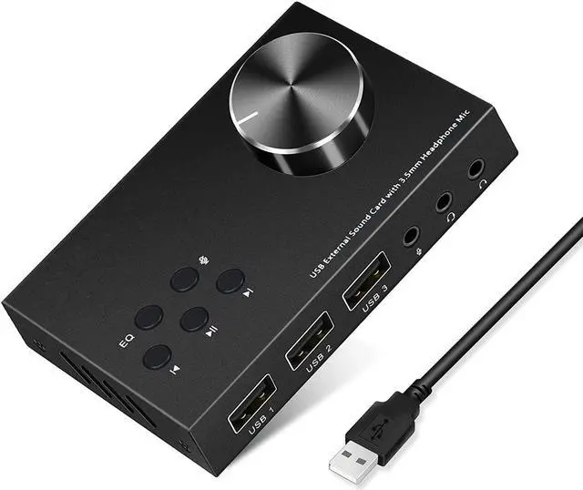 Main image of USB Volume Control Knob Multimedia Audio Controller USB Hub with Audio Adapter External Sound Card with 3.5mm Headphone Microphone Jack for Windows, Mac, Linux, PC, Laptop, Desktop