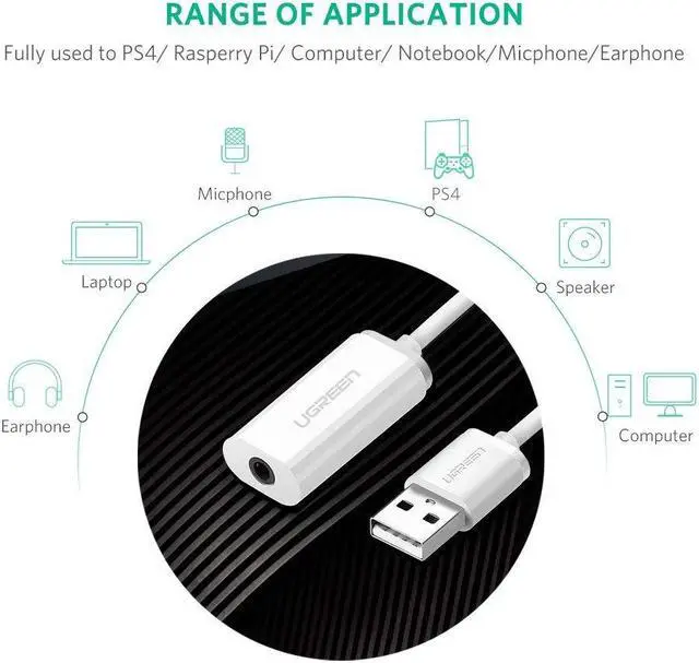 Alt view image 3 of 7 - External USB Sound Card, USB Audio Adapter External Stereo Sound Card 3.5mm AUX Stereo Support Earphone Microphone PC, Laptops, PS4, DAC etc. eokCXOY