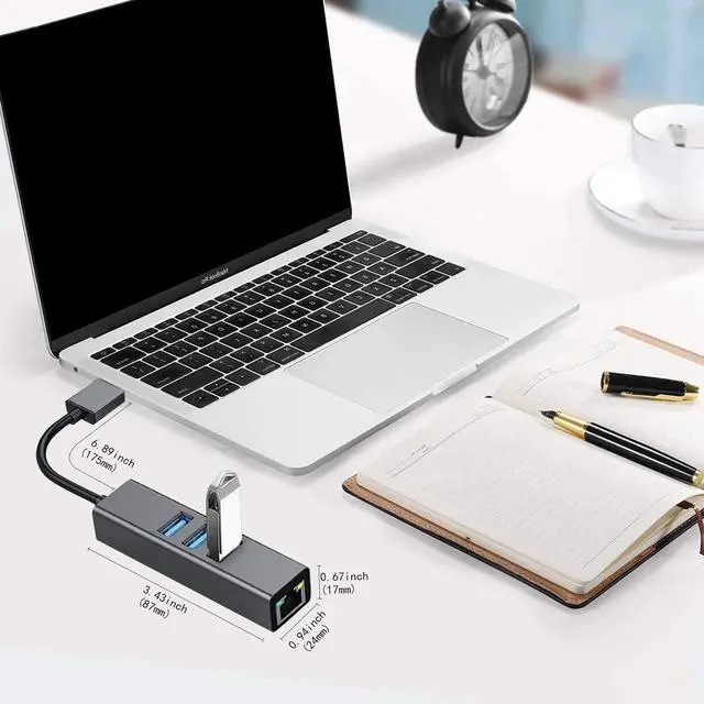 Alt view image 3 of 7 - USB 3.0 Hub to Ethernet Adapter, with RJ45 10/100/1000 Gigabit Ethernet LAN Network Adapter for Windows, Linux, MacBook, Ultrabook, Aluminum Black