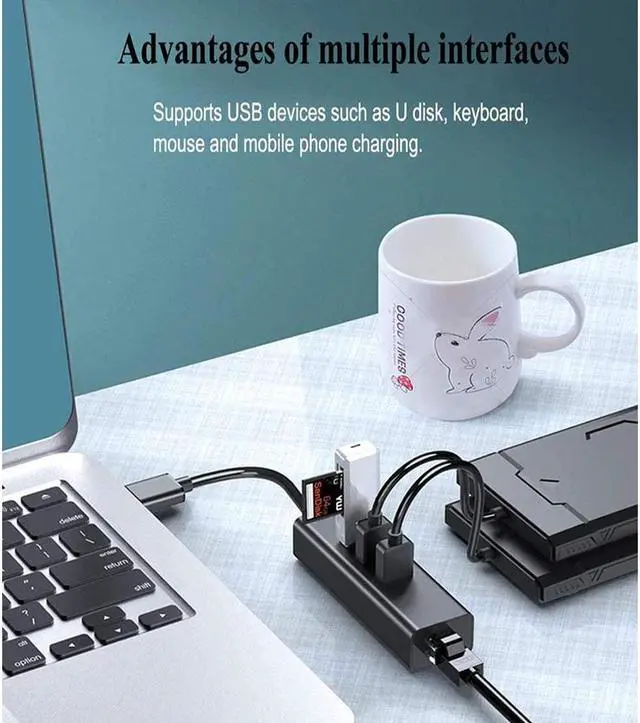 Alt view image 7 of 7 - USB 3.0 Hub to Ethernet Adapter, with RJ45 10/100/1000 Gigabit Ethernet LAN Network Adapter for Windows, Linux, MacBook, Ultrabook, Aluminum Black