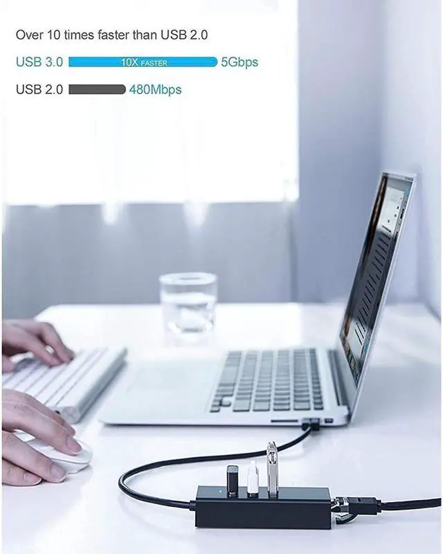 Alt view image 2 of 7 - USB 3.0 Hub to Ethernet Adapter, with RJ45 10/100/1000 Gigabit Ethernet LAN Network Adapter for Windows, Linux, MacBook, Ultrabook, Aluminum Black