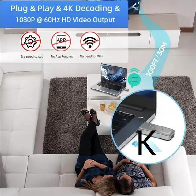 Alt view image 3 of 6 - 5G 1080P 30M/100FT Wireless HDMI Video Audio Transmitter Receiver Extender Display Adapter Dongle For TV Box Monitor Projector PC