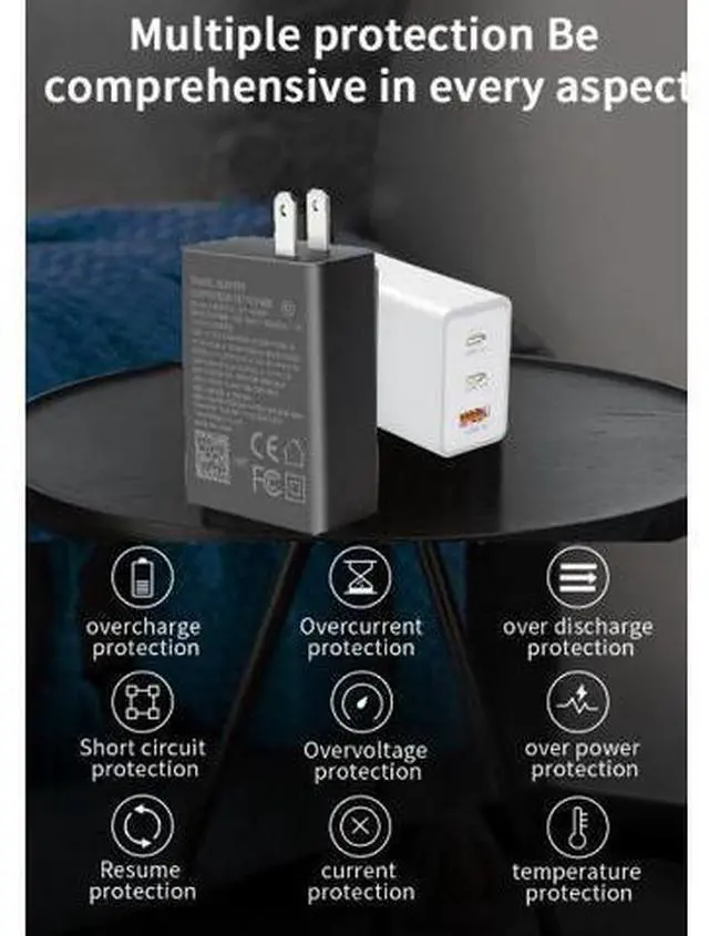 Alt view image 6 of 7 - USB C Charger, 65W 3 Port Foldable USB C Wall Charger, PD 3.0 Fast GaN Charger Block Compatible for Mac-Book,i-Pad,i-Phone 14 13 12 Pro Max, Galaxy S23 S22 S21 S20 Note 20, Steam Deck,Switch (White)