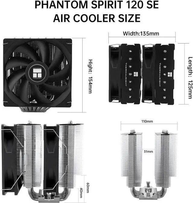 Alt view image 3 of 6 - Peerless Assassin 120 SE CPU Air Cooler,6 Heat Pipes Aluminium Heatsink Cover, for Intel 1700/115X/1200, AMD AM4/AM5