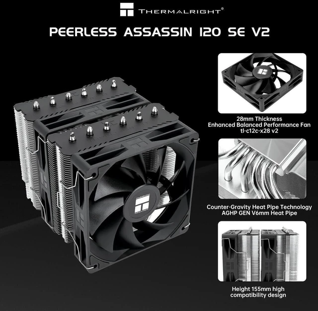Alt view image 3 of 7 - Peerless Assassin 120 SE V2 CPU Air Cooler - 6 Heat Pipes AGHP GEN 5.0 Technology | 1850RPM PWM 120mm Fans, for Intel 1851/1700/115X/1200, AMD AM4/AM5