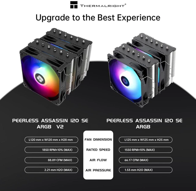Alt view image 4 of 7 - Peerless Assassin 120 SE ARGB V2 CPU Air Cooler - 6 Heat Pipes AGHP GEN 5.0 Technology | 1850RPM PWM 120mm Fans, for Intel 1851/1700/115X/1200, AMD AM4/AM5 Black