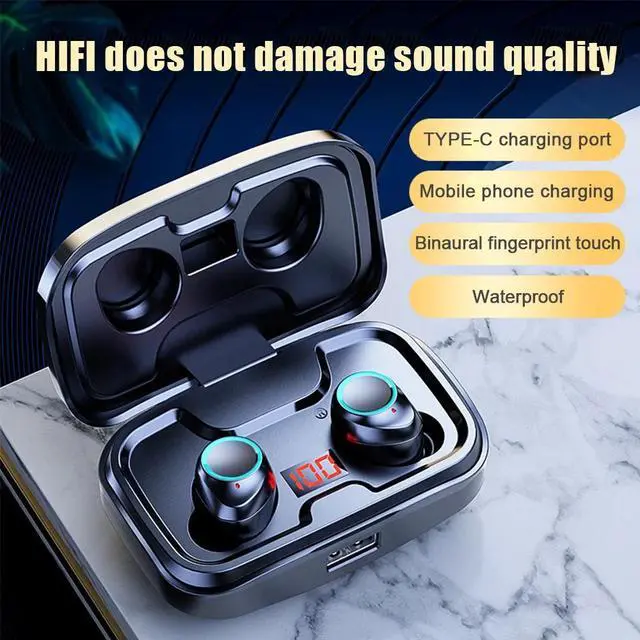 Alt view image 9 of 13 - TWS Bluetooth Earphone with Microphone Fingerprint Touch Wireless Headphones HD Stereo Noise Cancelling Music Earbud Headset