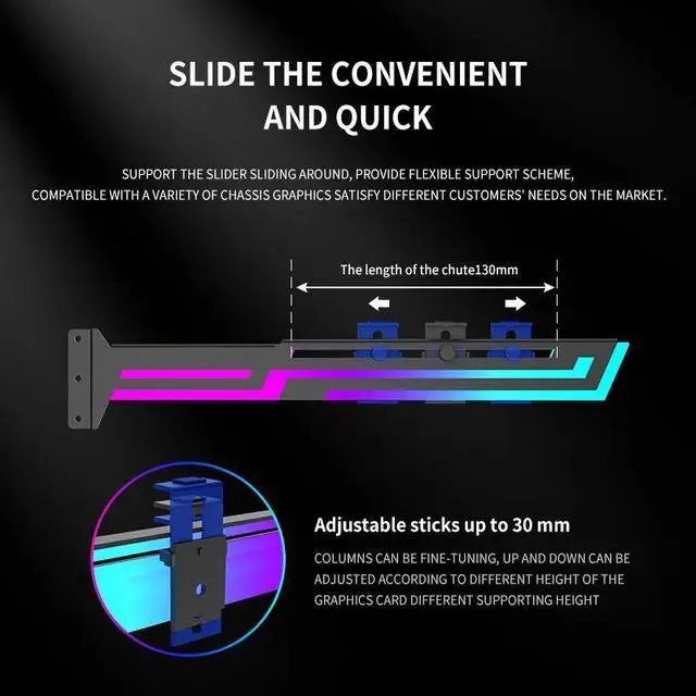 Alt view image 3 of 5 - ARGB GPU Holder Adjustable Height Horizontal AURA SYNC Graphics Card VGA Holder GPU Bracket Black 8iop