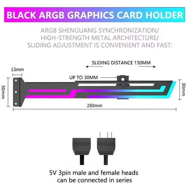 Main image of ARGB GPU Holder Adjustable Height Horizontal AURA SYNC Graphics Card VGA Holder GPU Bracket Black 8iop