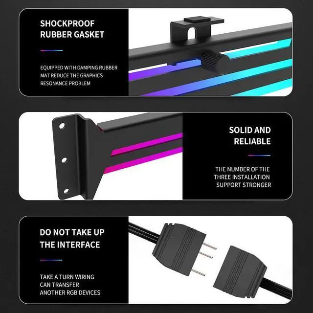 Alt view image 4 of 5 - ARGB GPU Holder Adjustable Height Horizontal AURA SYNC Graphics Card VGA Holder GPU Bracket Black 8iop