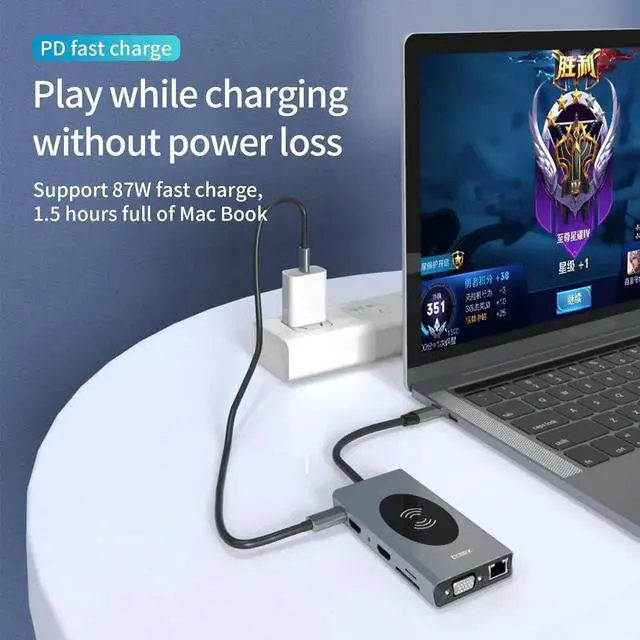 Alt view image 2 of 7 - USB C Docking Station Dual Monitor, 14-in-1 Triple Display Laptop Docking Station with Wireless Charging+2 HDMI 4K+VGA+Ethernet+100W PD+SD/TF+Audio+5 USB Work for D-e-l-l/H-P/L-e-n-o-v-o Computer