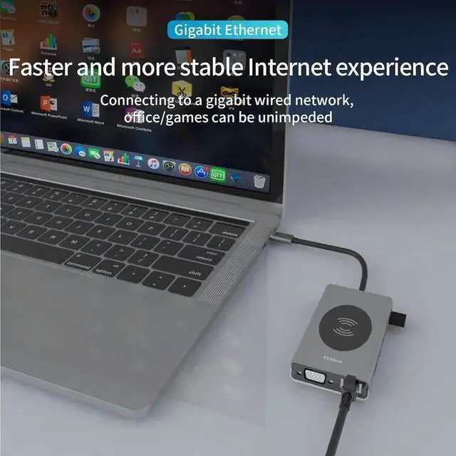 Alt view image 6 of 7 - USB C Docking Station Dual Monitor, 14-in-1 Triple Display Laptop Docking Station with Wireless Charging+2 HDMI 4K+VGA+Ethernet+100W PD+SD/TF+Audio+5 USB Work for D-e-l-l/H-P/L-e-n-o-v-o Computer