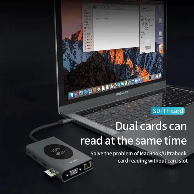 Alt view image 7 of 7 - USB C Docking Station Dual Monitor, 14-in-1 Triple Display Laptop Docking Station with Wireless Charging+2 HDMI 4K+VGA+Ethernet+100W PD+SD/TF+Audio+5 USB Work for D-e-l-l/H-P/L-e-n-o-v-o Computer