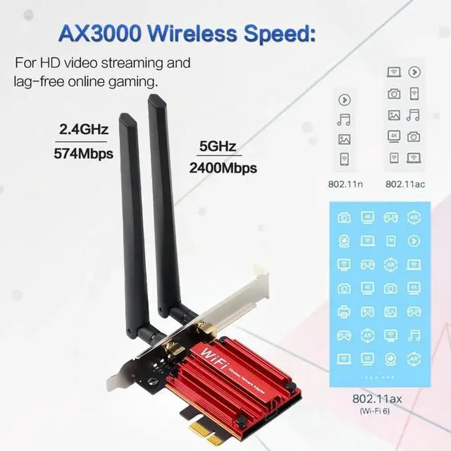 Alt view image 3 of 4 - 3000Mbps Wifi 6 Desktop PCIe Wireless Wifi Adapter Intel AX200 Bluetooth 5.1 Network Wifi Card 2.4G/5G 802.11ac/ax MU-MIMO PCI-E WiFi Adapter for Windows 10*64bit and Linux