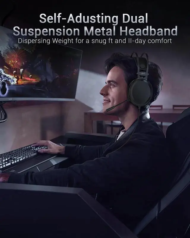 Alt view image 4 of 6 - Wired Gaming Headsets for PS4, Xbox one Stereo Headset Wired PC Gaming Headphones with Noise Canceling Mic, Over Ear Gaming Headphones for PC/MAC/PS4/PS5/Switch/Xbox one (Adapter Not Included)