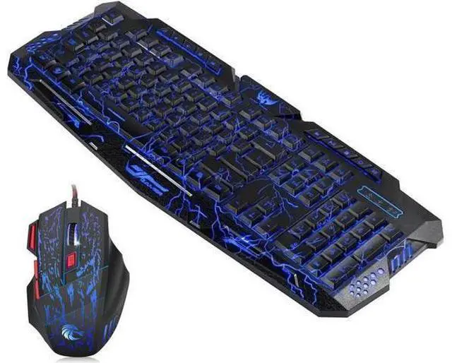 Main image of Gaming Keyboard and Mouse Combo, LED Backlit Keyboard, USB Wired Gaming Mouse, 3 Color Blue/Red/Purple LED Backlit Crack Keyboard and Mouse Set for Gamer Office