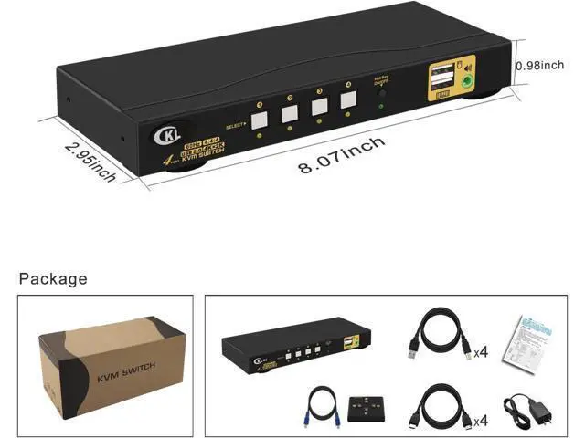 Alt view image 6 of 6 - CKL KVM Switch HDMI 4 Port with USB, Audio and 4 KVM Cables, 4 Port HDMI KVM Switch Support 4K@60Hz 4:4:4, EDID Support Wireless Keyboard Mouse