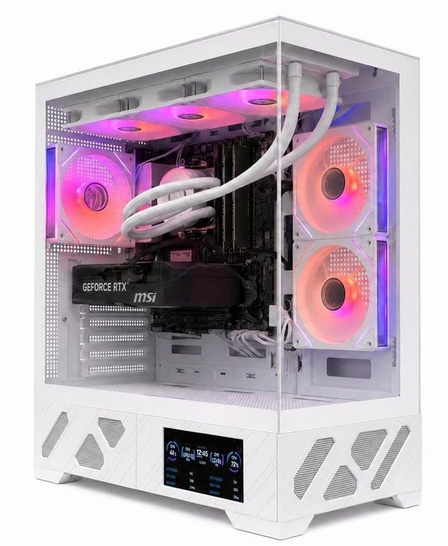 Main image of UNIWAY GAMING Aurora Series - Ryzen 7 5700X, RTX5060, 32GB RAM, 1TB NVMe SSD, Build-in LCD Screen, AIO Liquid Cooler, Windows11 Pro, AIReady, 1Year Warranty - Black RTX5060 White