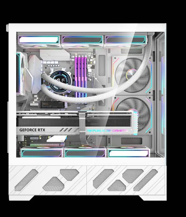 Alt view image 6 of 7 - UNIWAY GAMING Aurora Series - Ryzen 7 5700X, RTX5060, 32GB RAM, 1TB NVMe SSD, Build-in LCD Screen, AIO Liquid Cooler, Windows11 Pro, AIReady, 1Year Warranty - Black RTX5060 White
