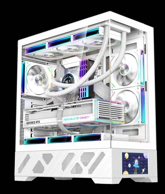Alt view image 3 of 7 - UNIWAY GAMING Aurora Series - Ryzen 7 5700X, RTX5060, 32GB RAM, 1TB NVMe SSD, Build-in LCD Screen, AIO Liquid Cooler, Windows11 Pro, AIReady, 1Year Warranty - Black RTX5060 White