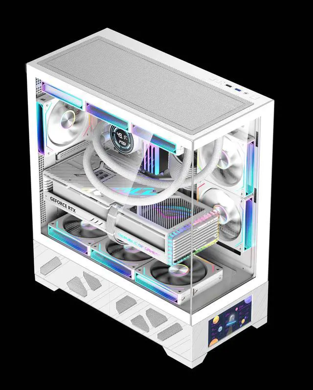 Alt view image 4 of 7 - UNIWAY GAMING Aurora Series - Ryzen 7 5700X, RTX5060, 32GB RAM, 1TB NVMe SSD, Build-in LCD Screen, AIO Liquid Cooler, Windows11 Pro, AIReady, 1Year Warranty - Black RTX5060 White