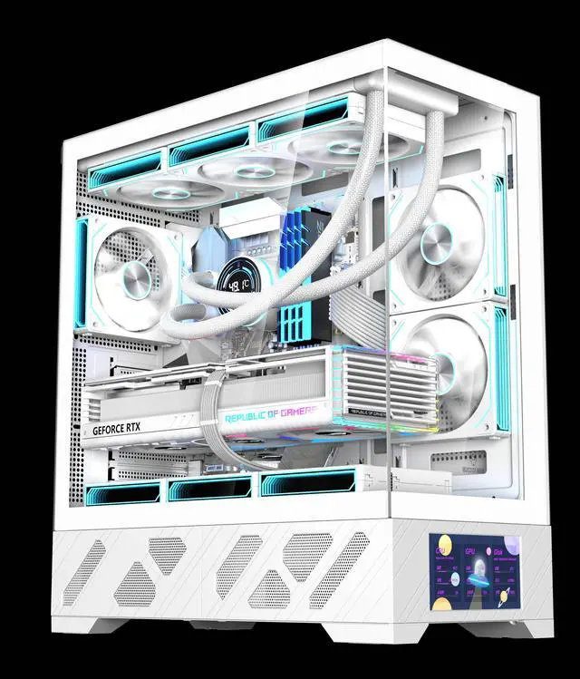 Alt view image 2 of 7 - UNIWAY GAMING Aurora Series - Ryzen 7 5700X, RTX5060, 32GB RAM, 1TB NVMe SSD, Build-in LCD Screen, AIO Liquid Cooler, Windows11 Pro, AIReady, 1Year Warranty - Black RTX5060 White