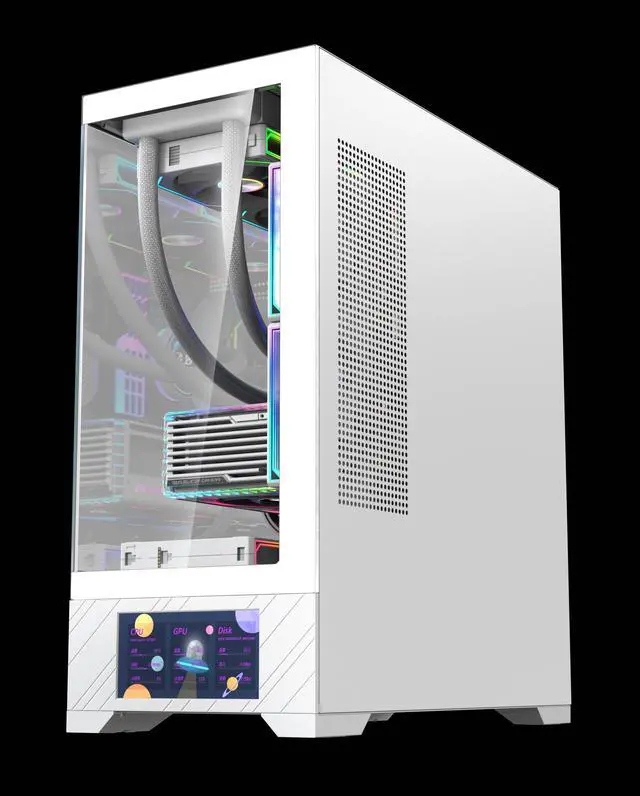 Alt view image 7 of 7 - UNIWAY GAMING Aurora Series - Ryzen 7 5700X, RTX5060, 32GB RAM, 1TB NVMe SSD, Build-in LCD Screen, AIO Liquid Cooler, Windows11 Pro, AIReady, 1Year Warranty - Black RTX5060 White