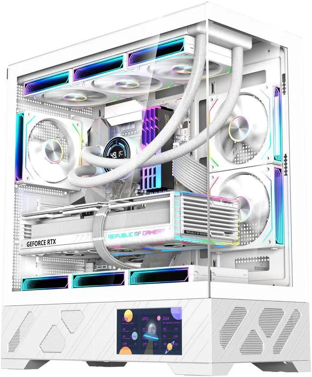 Main image of UNIWAY GAMING Aurora Series - Ryzen 7 5700X, RTX5060, 32GB RAM, 1TB NVMe SSD, Build-in LCD Screen, AIO Liquid Cooler, Windows11 Pro, AIReady, 1Year Warranty - Black RTX5060 White