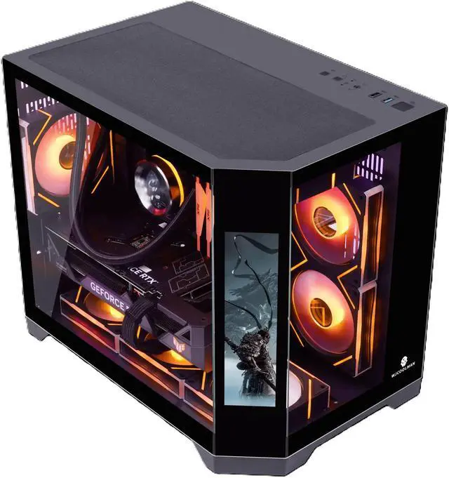 Alt view image 4 of 4 - Uniway Gaming Desktop AMD Ryzen7 9700X Core/ Liquid Cooled /32G DDR5 Ram/ NVIDIA RTX5070 AI Powered /1TB M.2 NVMe SSD/ Win11 Pro with Side Display Screen Ryzen 7 9700X Black RTX5070